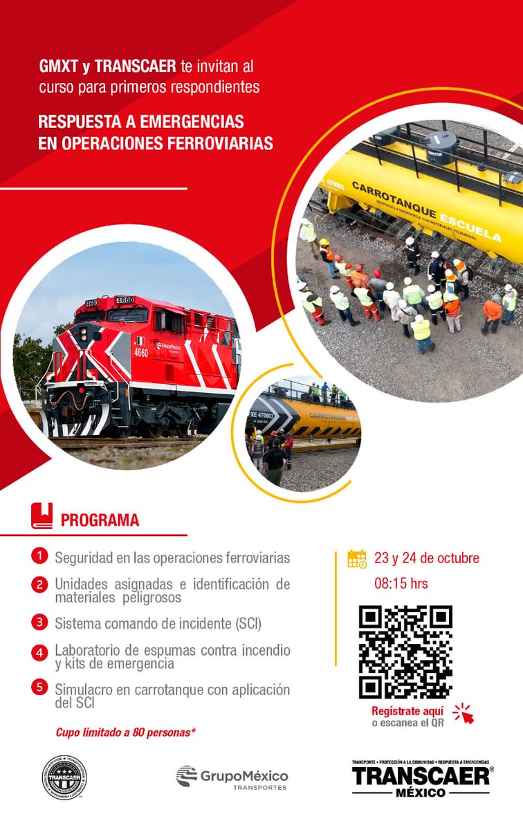27Paxtian's tweet photo. Se hace la cordial invitación al curso de Respuesta a Emergencias en Operación Ferroviaria, Veracruz Puerto. https://t.co/b4rMmbo66X