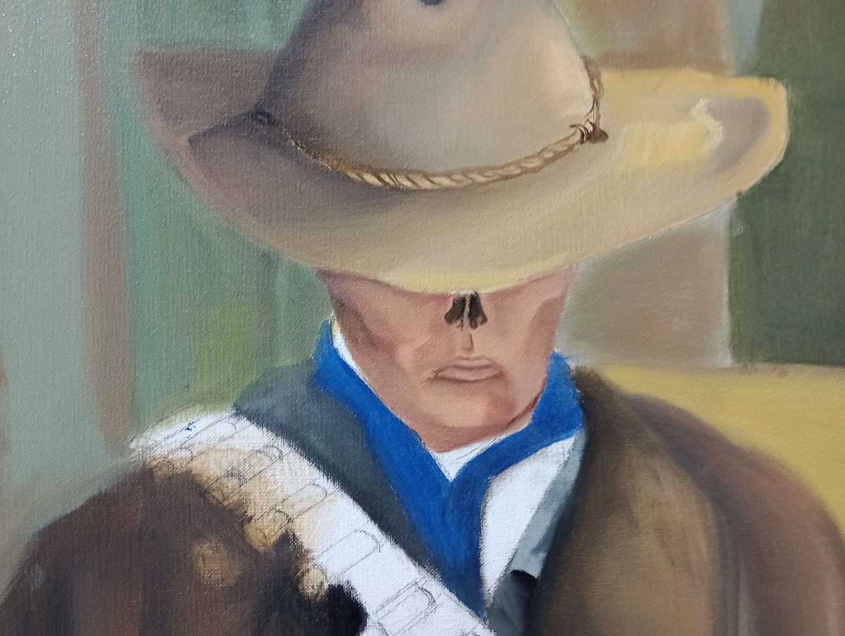 SandroMarinan's tweet photo. My baby boy 
#oilcanvas #oilpainting #oilpaint #theghoul #howardcooper #falloutcommunity #falloutshelter #falloutart #fallout #amazonfallout #Cowboy #cowboyart #daddyghoul 
#pinturaaloleo #oleosobrelienzo #óleo #lienzo
#waltongoggins #walton #goggins #fypシ #fypart #fyp 
 #WIP https://t.co/pRbUUNnbQx