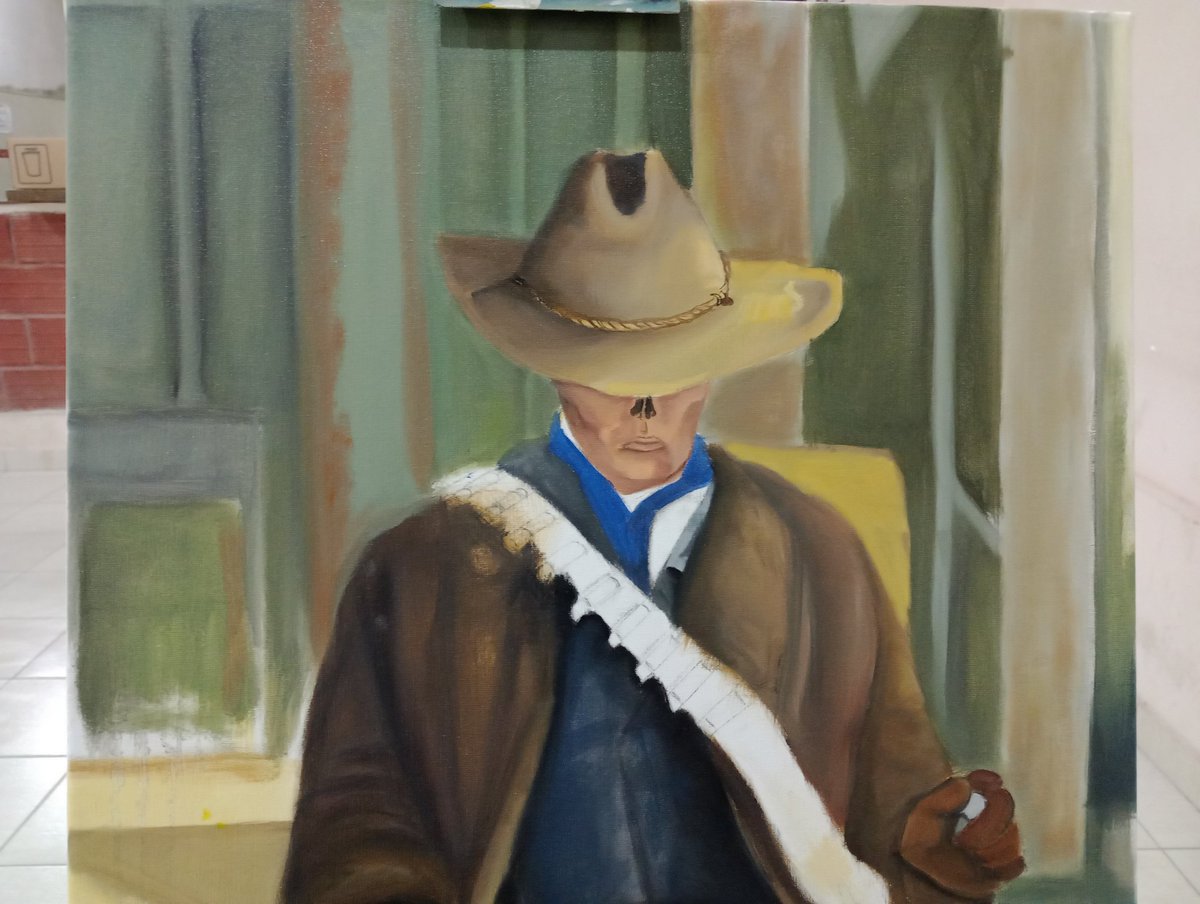 SandroMarinan's tweet photo. My baby boy 
#oilcanvas #oilpainting #oilpaint #theghoul #howardcooper #falloutcommunity #falloutshelter #falloutart #fallout #amazonfallout #Cowboy #cowboyart #daddyghoul 
#pinturaaloleo #oleosobrelienzo #óleo #lienzo
#waltongoggins #walton #goggins #fypシ #fypart #fyp 
 #WIP https://t.co/pRbUUNnbQx