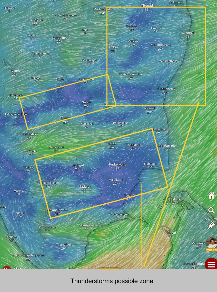 RainStorm_TN's tweet photo. Parts of #Madurai #Sivagangai #Karaikudi #Tondi #Pudukottai and few places in #delta can look for heavy duty thunderstorms/rain today evening/night.
#Salem #Erode #namakkal #Sathy surrounding has thunderstorms chances today.
Clear and hot day, good for thunderstorms development. #Chennai #Kanchipuram #Ranipet #Tiruvallur #Chengalpattu #Vellore #Tiruvannamalai surrounding will see thunderstorms today evening/night.
Will update once thunderstorms activity begins.