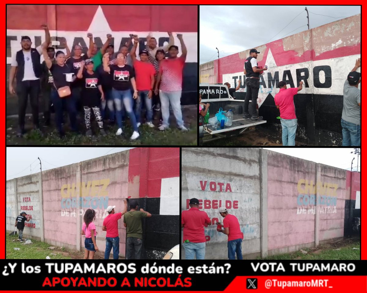 🔴⚫Nuestra Brigada Muralista del Mpio. <a href="/TupamaroCaroni_/">Tupamaro Caroní mrt</a>  junto a nuestros camaradas <a href="/Tonylarez_mrt/">Tony</a> Resp. Nal. del  COD,<a href="/reneTupamaro/">Kemder Rene Diaz</a> Resp. del <a href="/OrienteMRT_/">Bloque_OrienteMRT</a> y <a href="/ChristoferRuben/">Rubén Christofer</a> Resp. Nal. de Obreros y Trabajadores del Campo y la Ciudad con mucha alegría continúan #PintandoVictoria