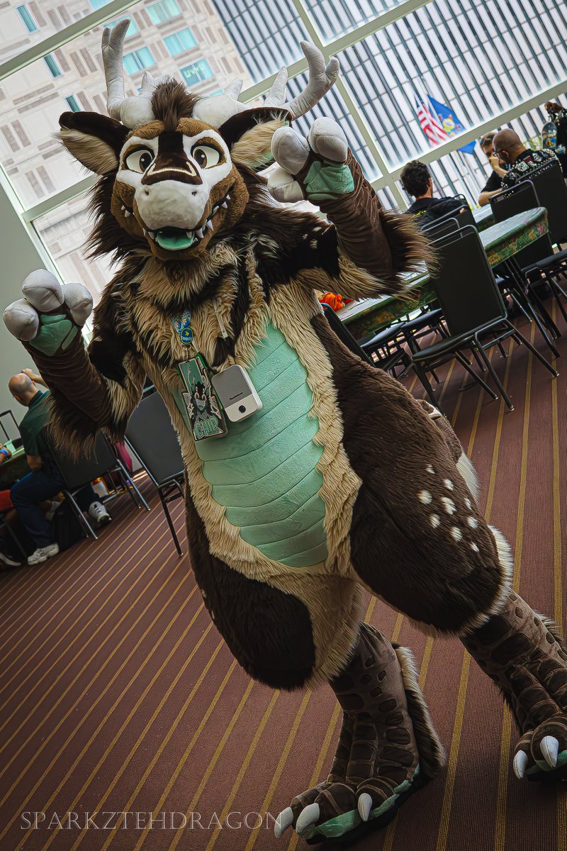 Met <a href="/Hypnowings/">🐊🦌</a> at #Anthrocon2024! Enjoyed spending time with the lad, a wonderful individual! 

Photographer: <a href="/ArztySparkz/">SparkzTehDragon | AC25</a>