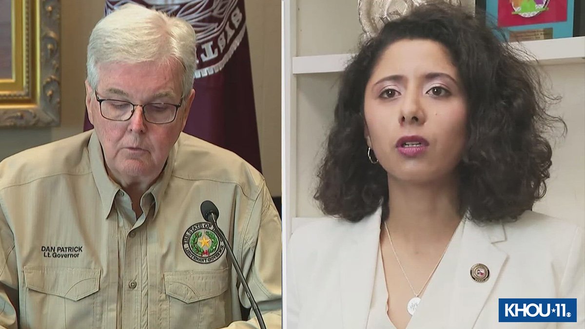 KHOU's tweet photo. 'Absurd' | Harris County Judge Lina Hidalgo's office is responding to claims from acting Texas Governor Dan Patrick that she turned down state help with #Beryl 

Full story:  https://t.co/fSi19uzNgI https://t.co/LqopT15Xul