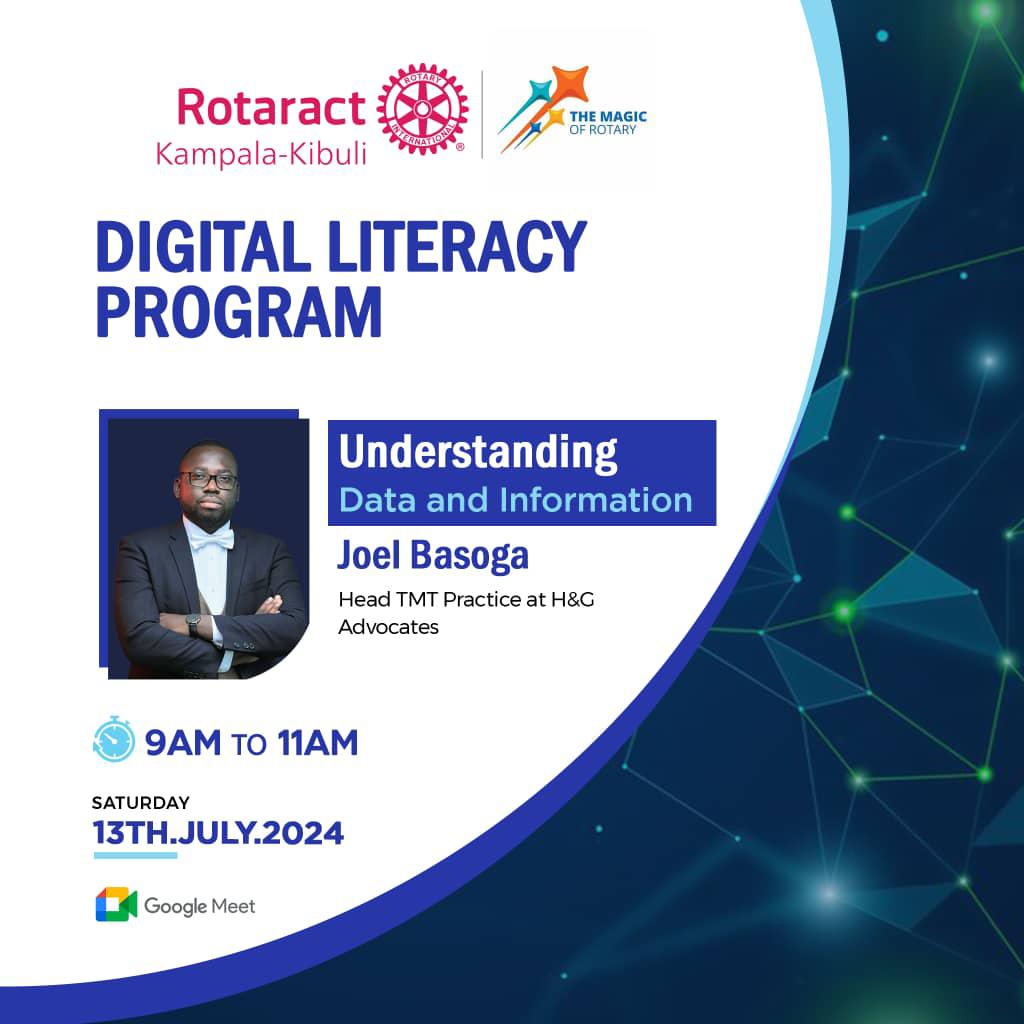 handg_advocates's tweet photo. Our Head of TMT Practice, @JoelBasoga , will be speaking at the Digital Literacy Forum, hosted by the Rotaract  Club of Kampala-Kibuli, on July 13, 2024, at 9:00 AM. He will discuss the legal framework on data and privacy in Uganda.

For more details, please see the poster. https://t.co/FArpe17G1A