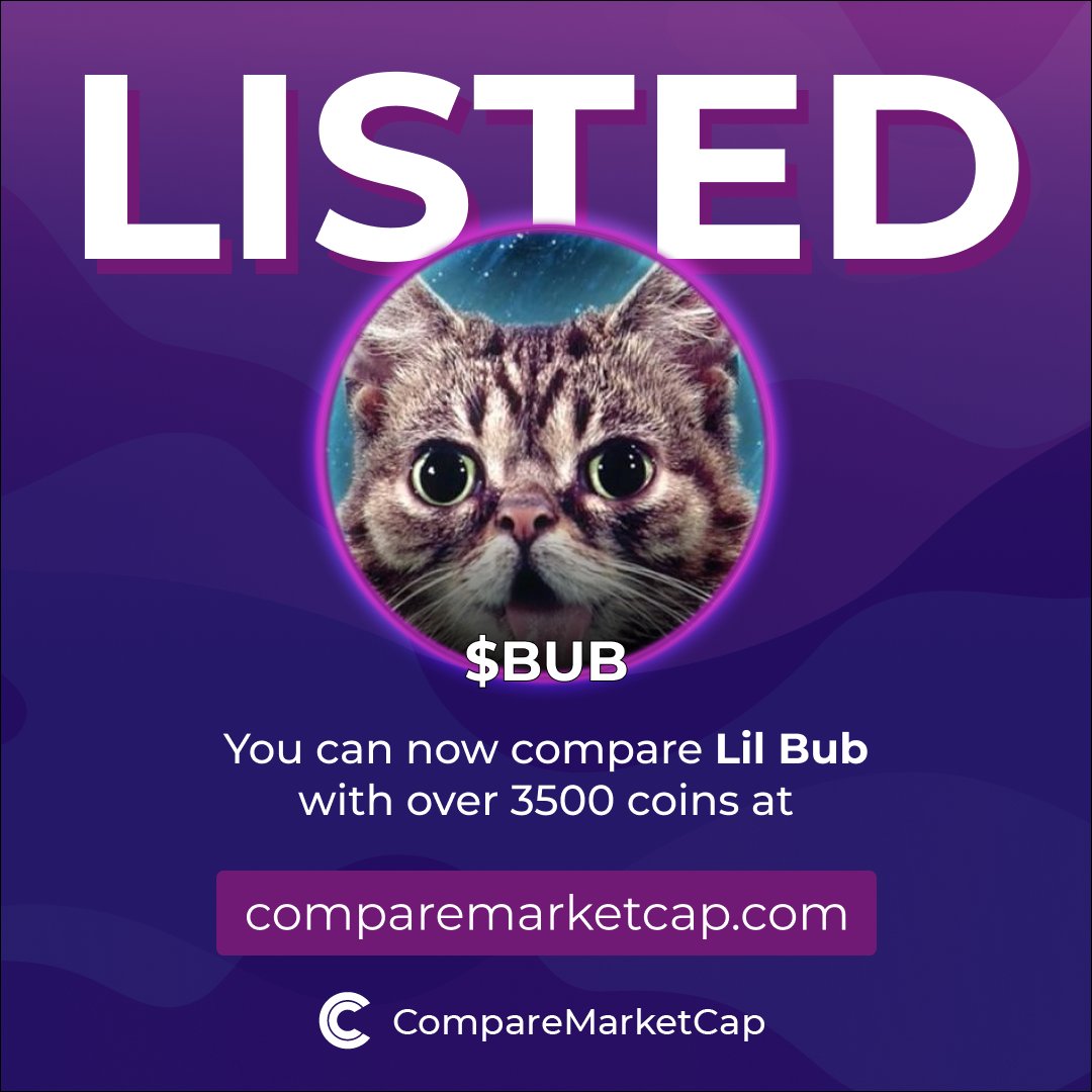 $BUB is now listed on CompareMarketCap!

📈$1,5M
💸$0.0015

Check Lil Bub on:
Website: goodjobbub.org
X: <a href="/CtoBub/">Lil Bub 👁👅👁 (Parody)</a>
Telegram: t.me/lilbubcommunit…

You can now compare Lil Bub with over 3500 coins on comparemarketcap.com/coin/lil-bub-2