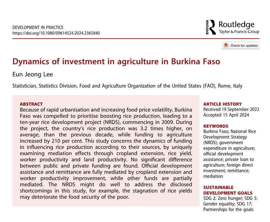 Development in Practice (@dipdsaa) on Twitter photo What are the dynamics of funding for rice production in Burkina Faso? Eun Jeong LEE (<a href="/FAO/">Food and Agriculture Organization</a> ) explains: doi.org/10.1080/096145… What are the dynamics of funding for rice production in Burkina Faso? Eun Jeong LEE (<a href="/FAO/">Food and Agriculture Organization</a> ) explains: doi.org/10.1080/096145…