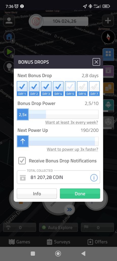 81  207 Coins for free just for using the Coin app . These are my weekly bonus rewards