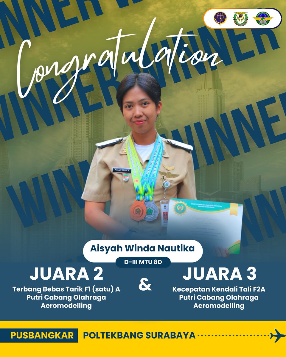 poltekbangsby's tweet photo. 🏆 TARUNA BERPRESTASI 🏆

Prestasi kembali diukir oleh para taruna/i Poltekbang Surabaya dalam lomba Aeromodelling. Apa aja sih prestasi yang telah diraih?

Wahh keren sekali ya prestasi yang telah diraih para taruna/i kali ini. https://t.co/1OGxLQeQ1L