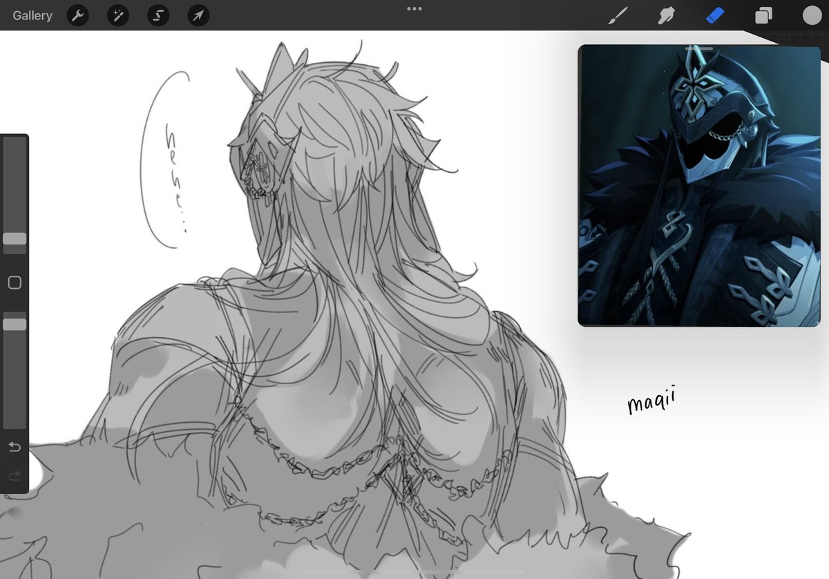 maqiiisan's tweet photo. uploading this old sexy capi sketch in celebration of hyv letting him out of the basement #capitano #natlan #genshinimpact https://t.co/uRlKo943WU