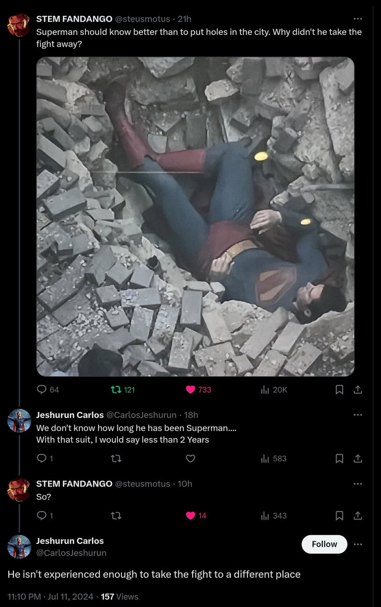 S_For_Hope_'s tweet photo. Just wow,

I mean wow...

The same reason they hated Man of Steel, is the same reason they are now defending Gunn's Superman lol 😂 https://t.co/WtgcV8HRF2