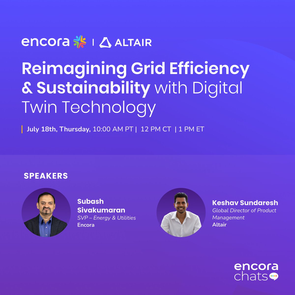 EncoraInc's tweet image. Join Keshav Sundaresh, Global Director of Product Management at Altair, and Subash Sivakumaran, SVP of Energy &amp;amp; Utilities at Encora, for #EncoraChats to gain insights on transforming the grid maintenance strategy for the #utilitysector. 
bit.ly/3zHMYlu