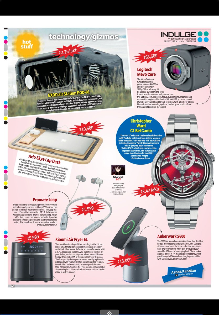 ashokpandian's tweet image. This week’s HOT STUFF page in INDULGE, NIE. Available across India in Print form, E-paper version and Online. Check it out every Friday #xiaomi #promate #christopherward #exod #logitech #ankerwork #arloskye @indulgexpress
