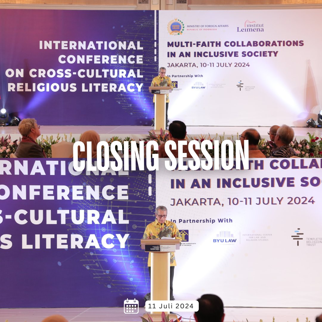 institutleimena's tweet photo. “International Conference on Cross-Cultural Religious Literacy”   

“Multi-faith Collaborations in an Inclusive Society”  

Closing Session 

H.E. Dian Triansyah Djani, Advisor to the Minister on Priority Programs, Ministry of Foreign Affairs of the Republic of Indonesia. https://t.co/wXtzdYcet3
