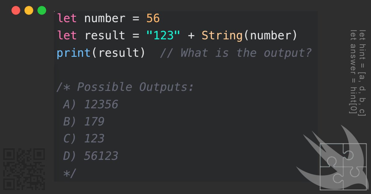 GregCoolShade's tweet image. ★☆☆☆☆ Can you determine the output of this Swift code? String concatenation is a common task across programming languages! #SwiftLang #CodeChallenge #ProgrammingPuzzle