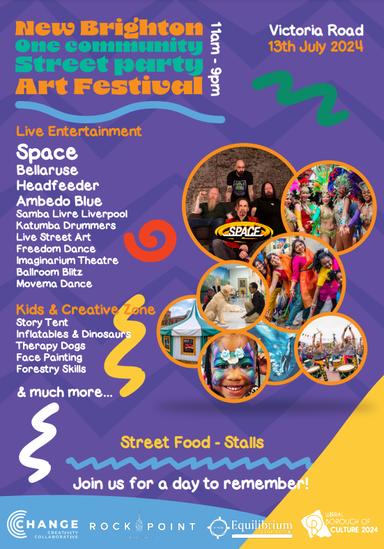 The wait is nearly over!! Tomorrow we have the New Brighton One Community Street Party. Local and National Artists, headlined by Space on the big stage plus a host of diverse theatre and dance acts! There will also be live street art, street food, stalls, a kids zone and more!