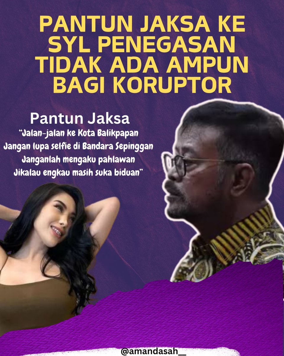 Sewaktu Masih Mentri Gencar Korupsi, Sekarang Nangis Minta Diampuni 🤮

Jumat ini lagi ramai soal kelakukan tim SYL kasar sama wartawan. Tapi dari proses hukum yg berjalan pantun Jaksa KPK ke SYL emang pas bgt sih, kita jangan sampai tertipu oleh drama nangis, ngaku-ngaku