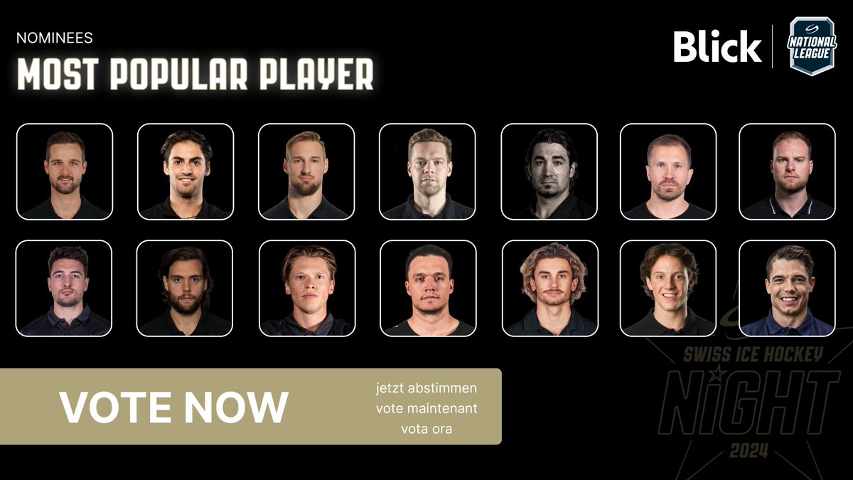 NLch_official's tweet photo. 🏆 Wer wird MPP 2024 der #NationalLeague?
Qui sera MPP 2024 ? Chi sarà il MPP del 2024?
▶️ VOTE NOW: https://t.co/2GRfrVsqB6
@SwissIceHockey @Blickch
#MPP2024 #SIHNight #SIHAwards https://t.co/w5GAzLIq5D