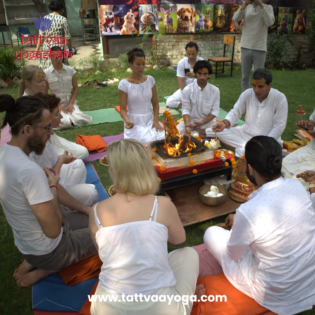 tattvaayoga's tweet photo. Welcome to Tattvaa Yogashala, nestled in the spiritual heartland of Rishikesh, Uttarakhand. We gather for a momentous occasion: the Hawan Ceremony, which marks the beginning of our transformative 200-Hour Multi-Style Yoga Teacher Training program. https://t.co/2TAiHWqC65