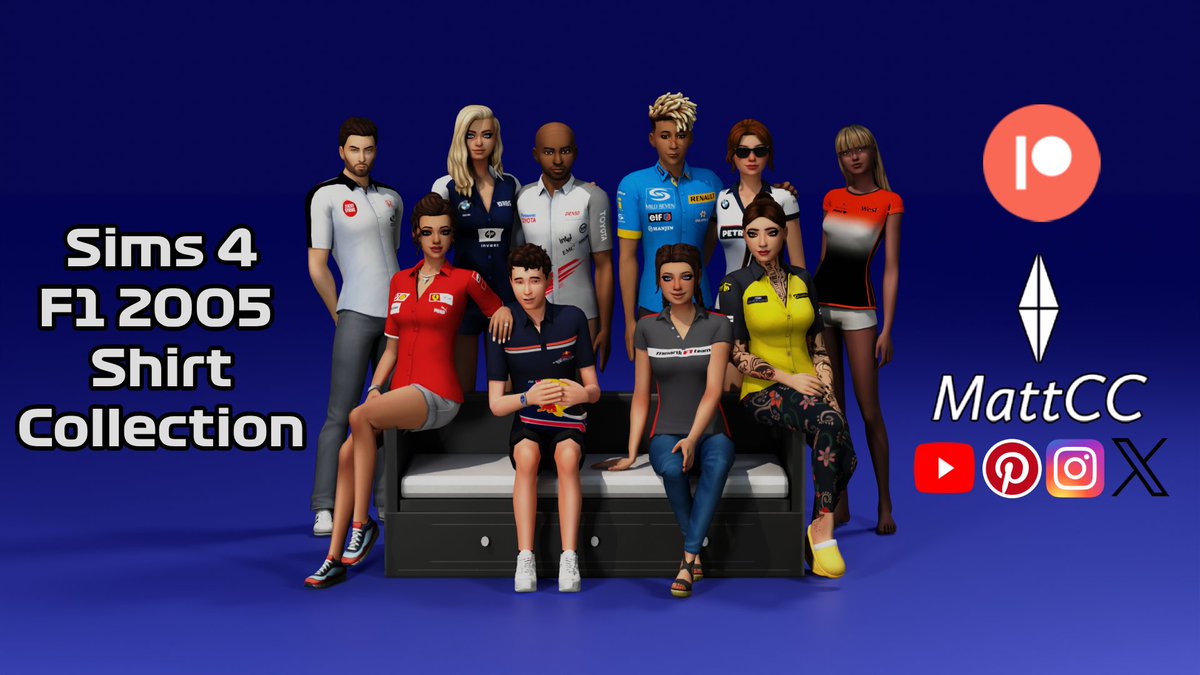 🏁NEW F1 CC SET
Sims can now rock the 2005 look📸via pateron. Download for free: patreon.com/posts/sims-4-c…

#Sims4cc #Sims4 #TheSims4 #cc #F1 #Ferrari #mclarenF1 #redbullracing #Renault #BMW #Sauber #Honda