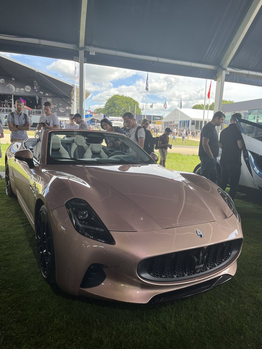 mikegaleuk's tweet image. Maserati GranCabrio Folgore making its UK debut at Goodwood Festival of Speed. Standing out in Rose Gold, it’s on display in Electric Avenue for those of you down here #FOS2024