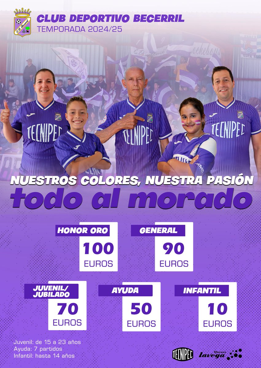 Os presentamos nuestro cartel oficial de la Campaña de Socios 2024/25 

Este año el protagonista eres tú 🫵🏻

Ahora es el momento de apoyar a tu equipo.

¡¡Apuesta 𝑻𝒐𝒅𝒐 𝒂𝒍 𝑴𝒐𝒓𝒂𝒅𝒐, hazte socio del CD.Becerril!! 💜

#TodoAlMorado