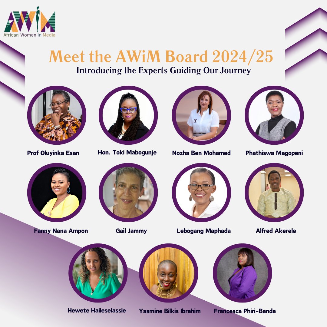 RealAWiM's tweet photo. 📣 Exciting News! We are thrilled to introduce our new board members for 2024/2025 at African Women in Media! Learn more about them here: https://t.co/6PpbQaW7Jc. 

Join us in congratulating them and wishing them the best for the task ahead! 💪👏

#AWiMBoard2024 #GenderEquality https://t.co/8tMTvVyoHy