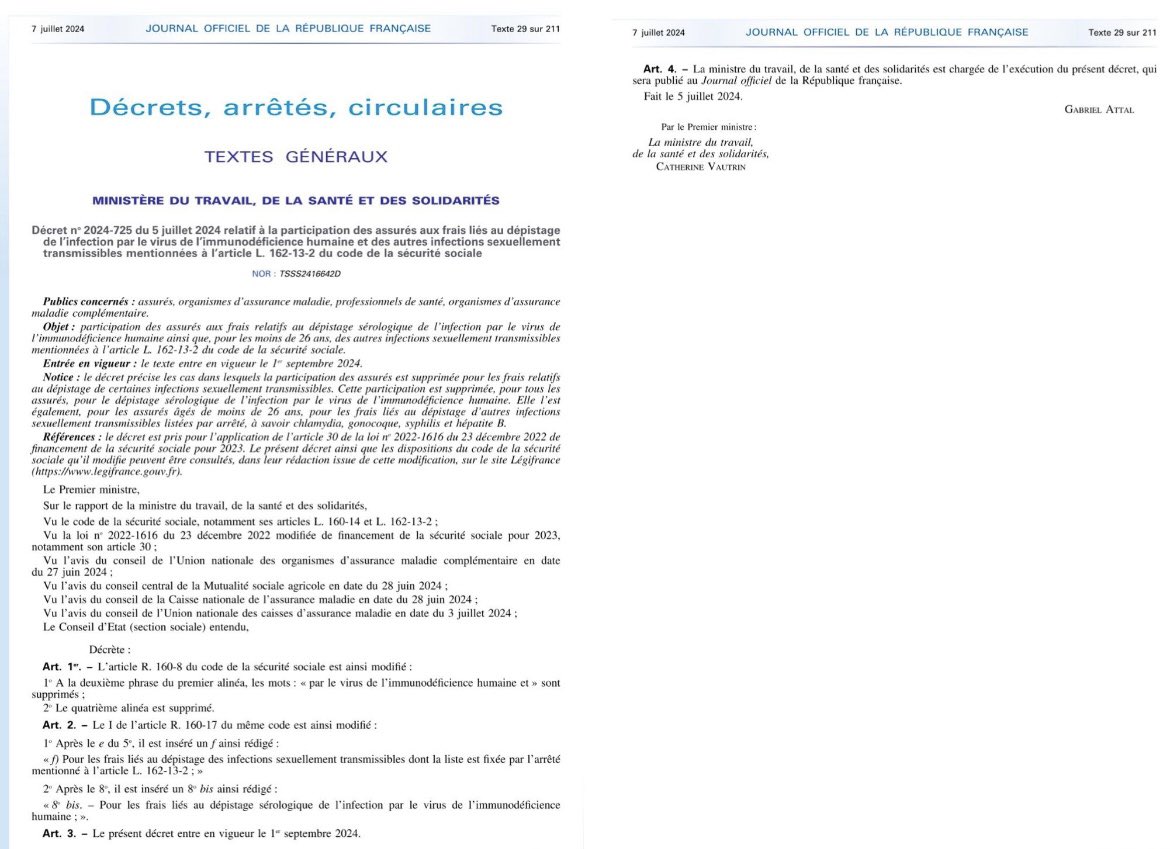 ‼️À partir du 1er septembre, le dépistage des IST (VIH, hépatite B, syphilis, gonocoque et chlamydia) est remboursé à 100% sans ordonnance en laboratoire‼️