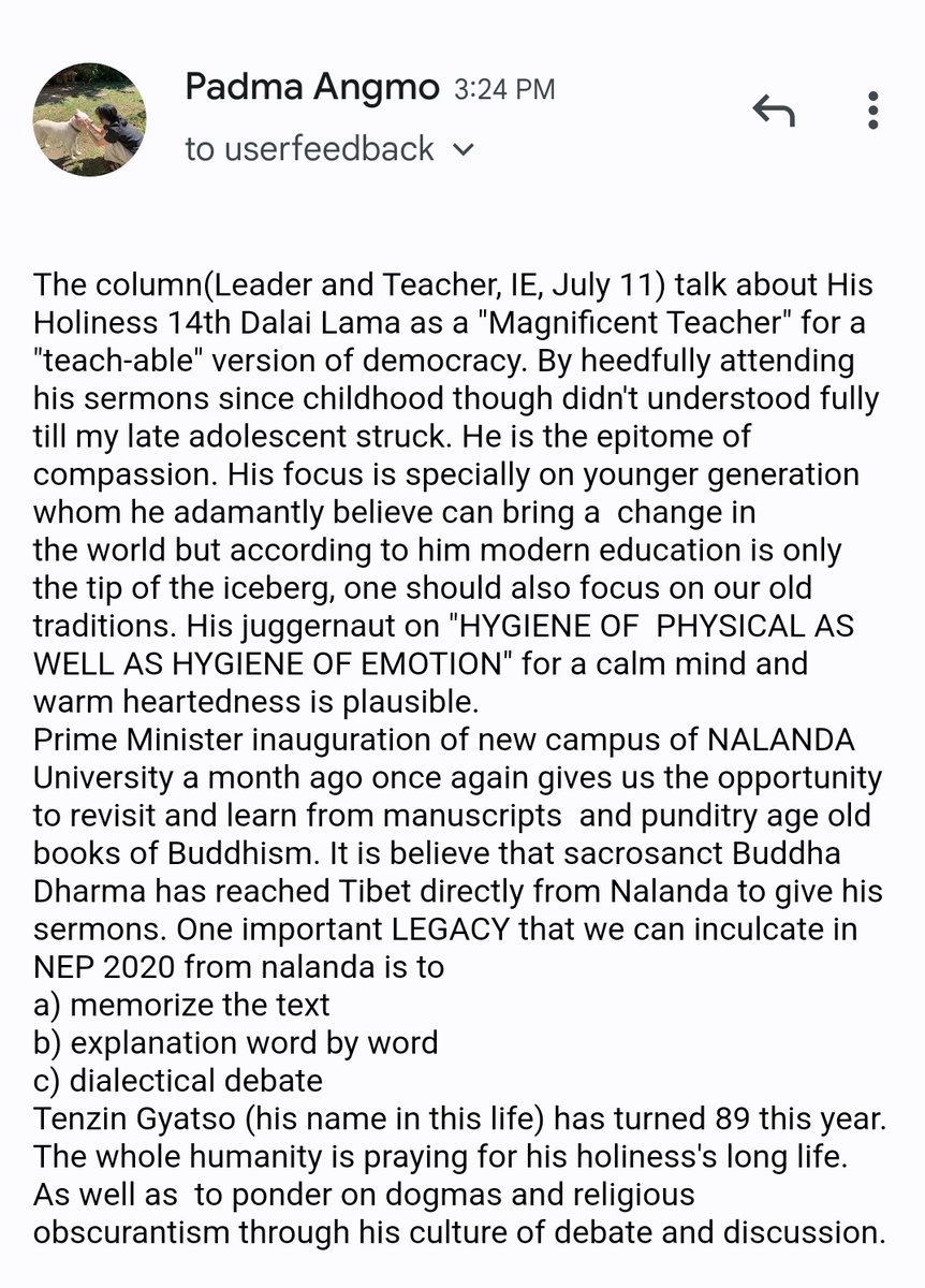 padma_angmo9's tweet image. Leader and Teacher HHT 14th Dalai Lama     
#lettertoeditor 
@IndianExpress 
@TheExpressGroup 
@DalaiLama 
@narendramodi
@dpradhanbjp
@EduMinOfIndia
@PMOIndia
@ShubhajitRoy 
@SuanshuKhurana 
@shalinilanger 
@Joshi_Uncle