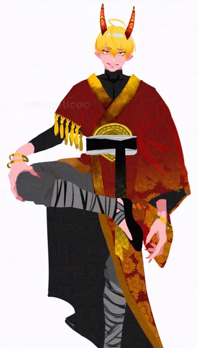 OC鬼バージョン 角は金で絵付けしてる 素の状態は無地の紅い漆塗りみたいな感じ