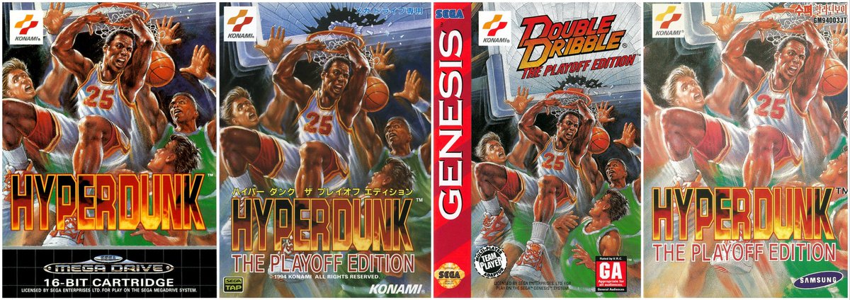 JoachimHesse's tweet photo. Cool an #HyperDunk ist, dass es sich mit Adapter zu acht am #MegaDrive spielen lässt. #Konami hat das Basketball-Spiel 1994 in Japan sowie Südkorea als „Hyper Dunk - The Playoff Edition“ veröffentlicht und in Nordamerika als #DoubleDribble. Welches Titelbild gefällt euch besser? https://t.co/5foI91CFsZ