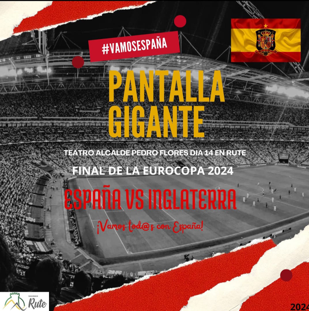 ⚽ Retransmisión en directo de la Final de la Eurocopa 2024 este domingo 14 de julio

🗺️ Teatro al aire libre "Alcalde Pedro Flores"

¡Vamos tod@s con España!

#VamosEspaña
#EURO2024