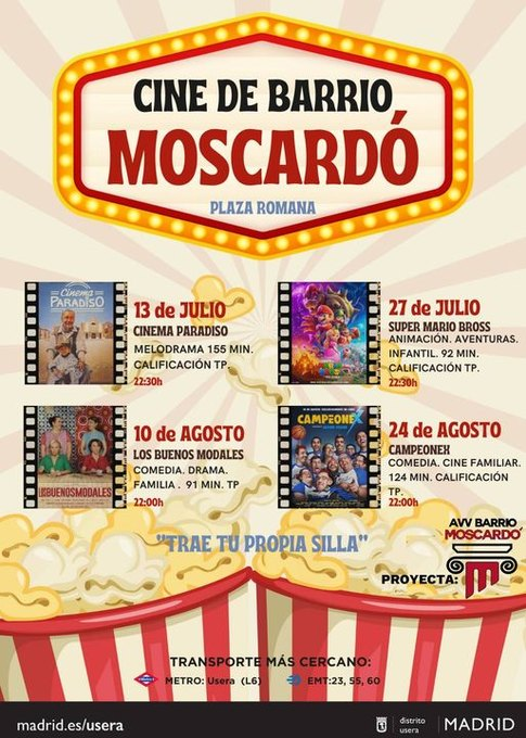 AVVBarrioMosca's tweet photo. Mañana Moscardó está de estreno.
CINEMA PARADISO a las 22:30 en la Plaza Romana.
Cine de verano proyectado por la AVV. ¡¡No olvides traer tu silla!!
#veranodecine #cineusera #usera #barriomoscardo #hacemosbarrio https://t.co/htwrtKNEXP