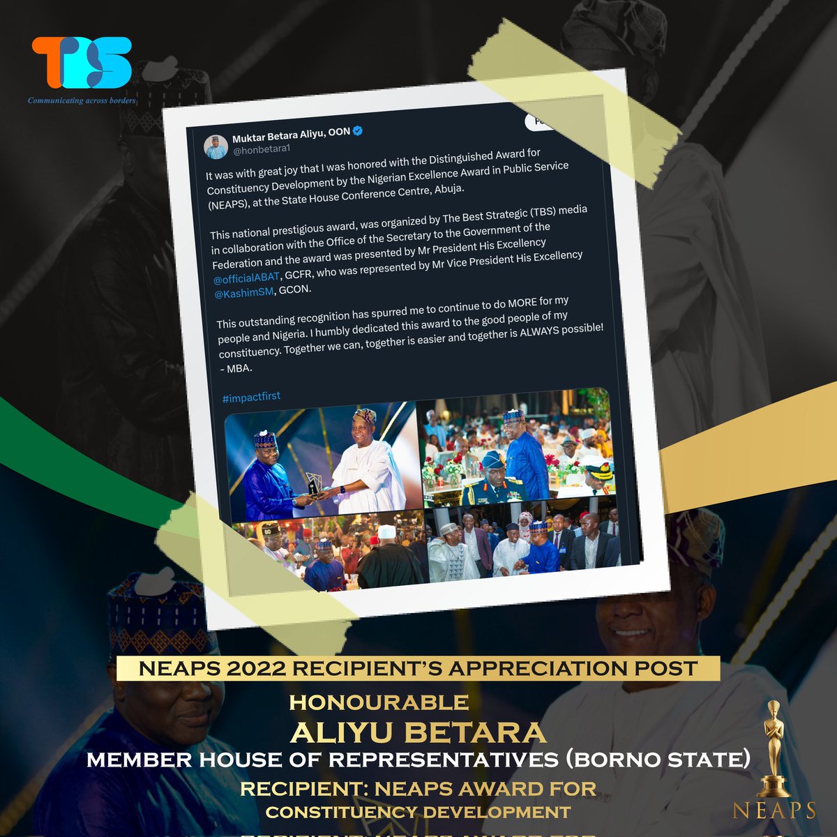 NeapsAwards's tweet photo. #NEAPSAwards Recipient, Honourable Aliyu Betara's words of Appreciation after the awards.
#RecipientTestimonial
#NEAPSAwards 2024...
#NEAPS #NEAPSAward #NEAPS2024 #PublicServiceExcellence #RewardingExcellence #TBSMedia https://t.co/pRUSeHCaKs