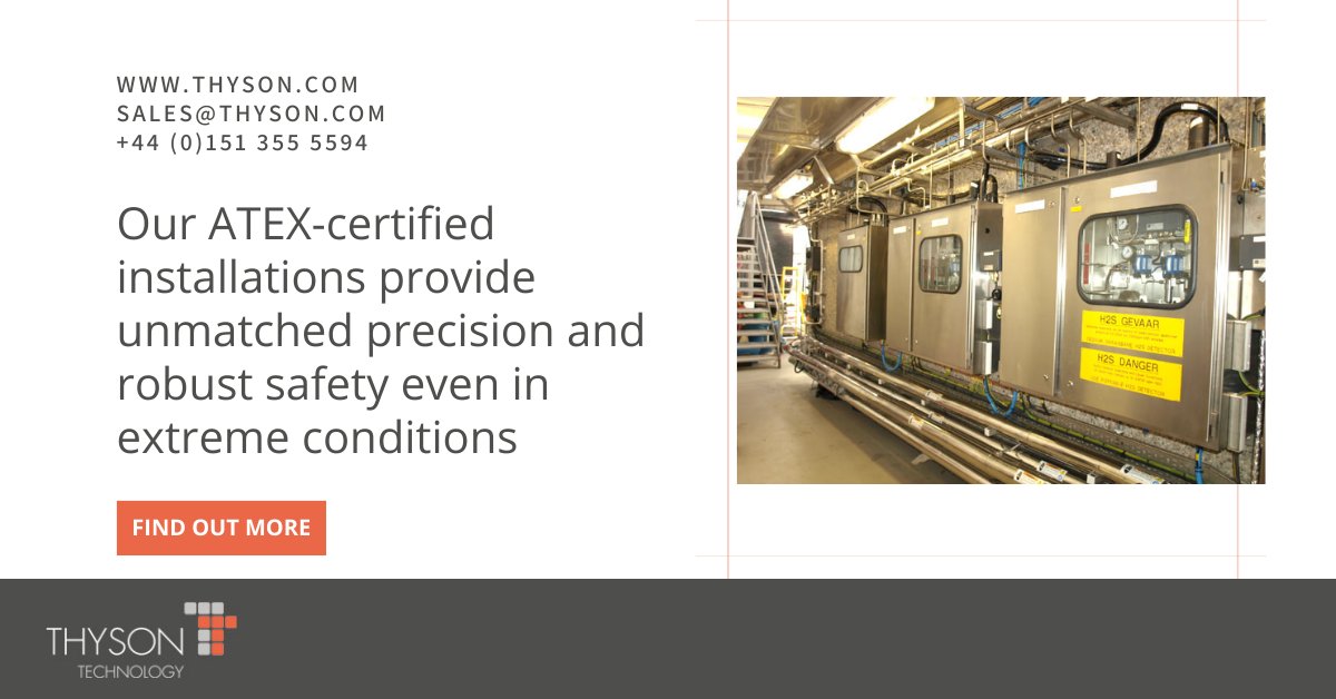 Thyson_UK's tweet image. At Thyson Technology, we're redefining reliability and safety in gas analysis. Our ATEX-certified installations provide unmatched precision and robust safety even in extreme conditions.   

thyson.com/ourproducts/sy…  

#gasanalysis #reliability #safety #precision