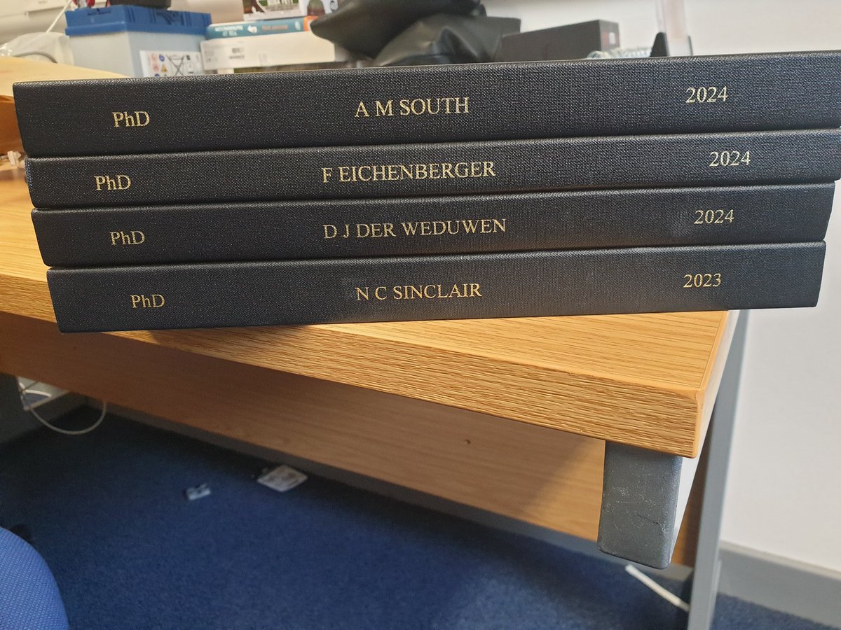 Luke Rendell @lrendell.bsky.social (@_lrendell) on Twitter photo I wouldn't neccesarily recommend graduating 4 PhDs in a year, it definitely wasn't planned that way! Still, pretty chuffed to see them all finally stacked up. Epic efforts by <a href="/nataliewildlife/">Dr Natalie Sinclair</a> <a href="/DJWeduwen/">Dr Dagmar, Archerfishionado</a> @_francae and alexsouth.org! I wouldn't neccesarily recommend graduating 4 PhDs in a year, it definitely wasn't planned that way! Still, pretty chuffed to see them all finally stacked up. Epic efforts by <a href="/nataliewildlife/">Dr Natalie Sinclair</a> <a href="/DJWeduwen/">Dr Dagmar, Archerfishionado</a> @_francae and alexsouth.org!