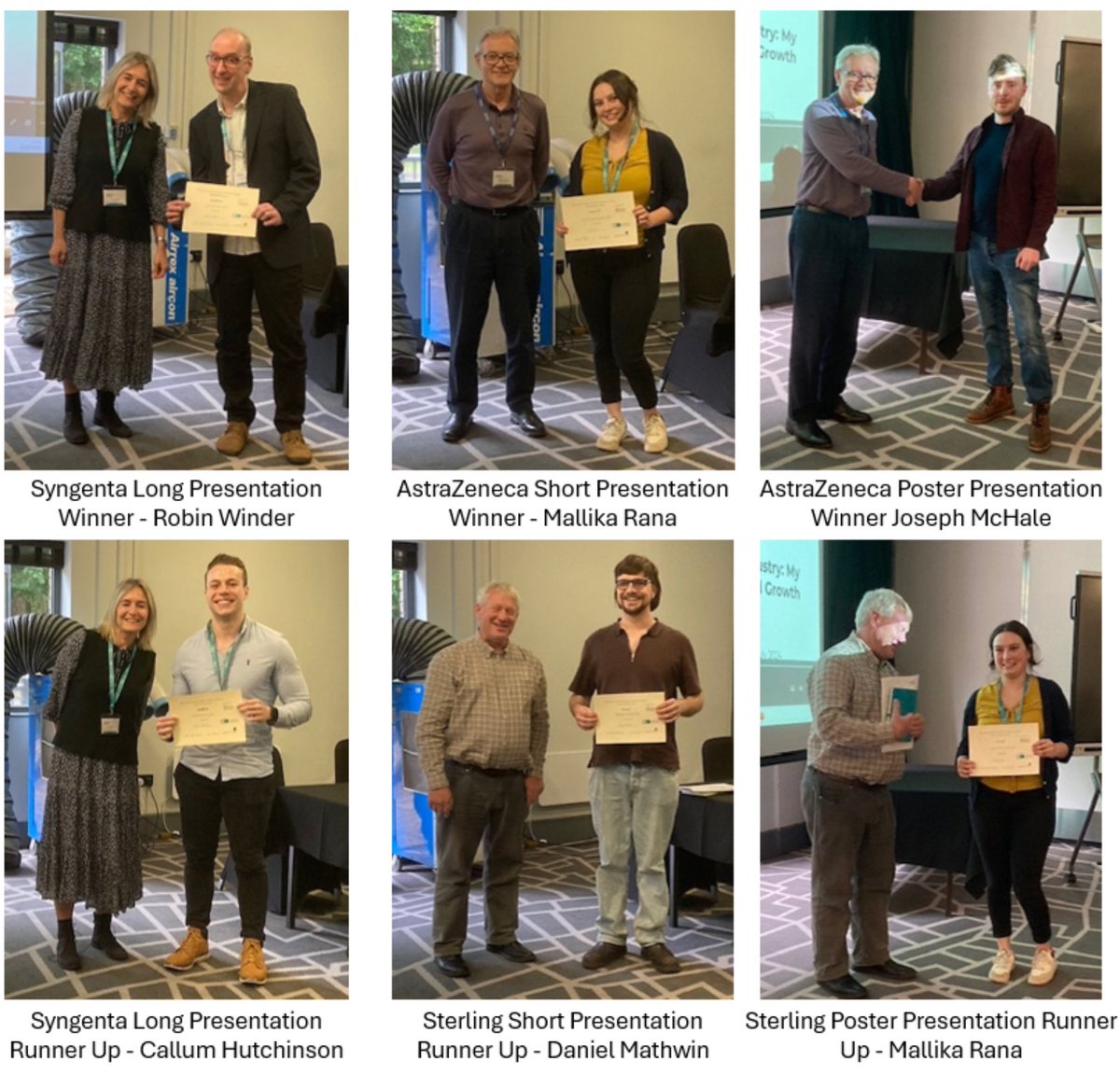 Well it’s a new day and no #CDT #conference #croissants in sight…. but we are celebrating 🎉 our prize winners - Robin, Mallika (x2!), Joseph, Callum, Daniel and Emily (scientific image award). Thanks to our sponsors <a href="/SyngentaGB/">Syngenta GB</a> <a href="/ASTRAZENECAUK/">AstraZenecaUK</a> @sterling_pharma <a href="/ccdc_cambridge/">CCDC Cambridge</a> 🎉