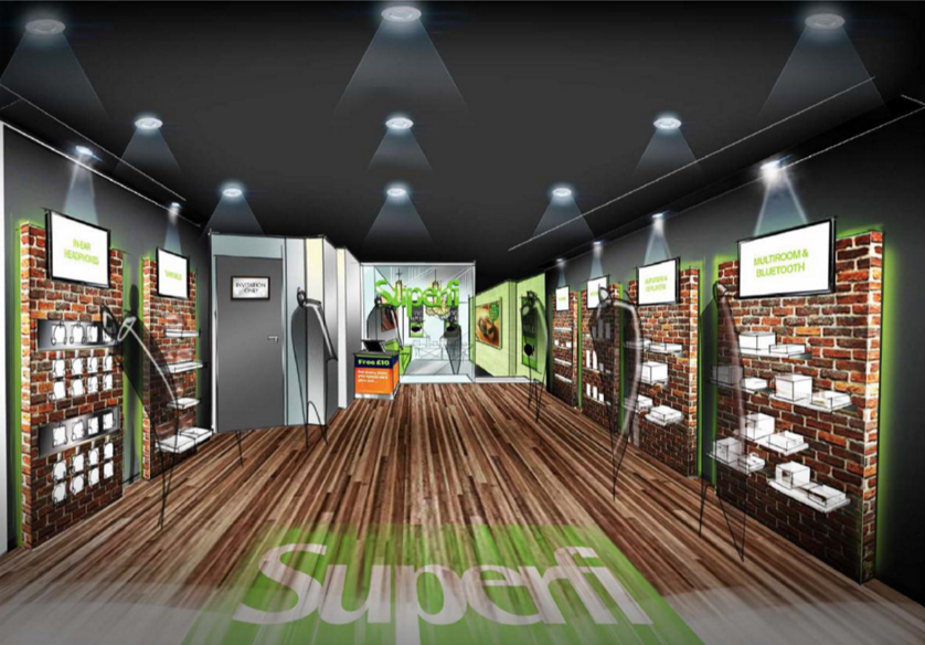 Design proposal for the Superfi Camden store which closed in 2019. There are no Superfi stores anymore. #hifi #hifiaudio #superficamden