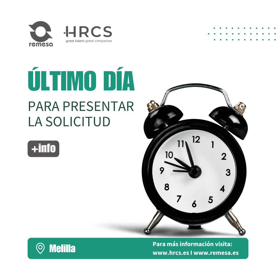 📢 ¡ULTIMO DÍA!💥

☑️ Oficial de Planta (No de Turno)
📆  Plazo de inscripción: 𝗗𝗲𝗹 𝟬𝟮 𝗮𝗹 𝟭𝟮 𝗱𝗲 𝗝𝘂𝗹𝗶𝗼 𝗱𝗲 𝟮𝟬𝟮𝟰

Para más información pincha aquí ➡️ hrcs.es/convocatorias

#wearehiring #hrcs #empleo #Melilla