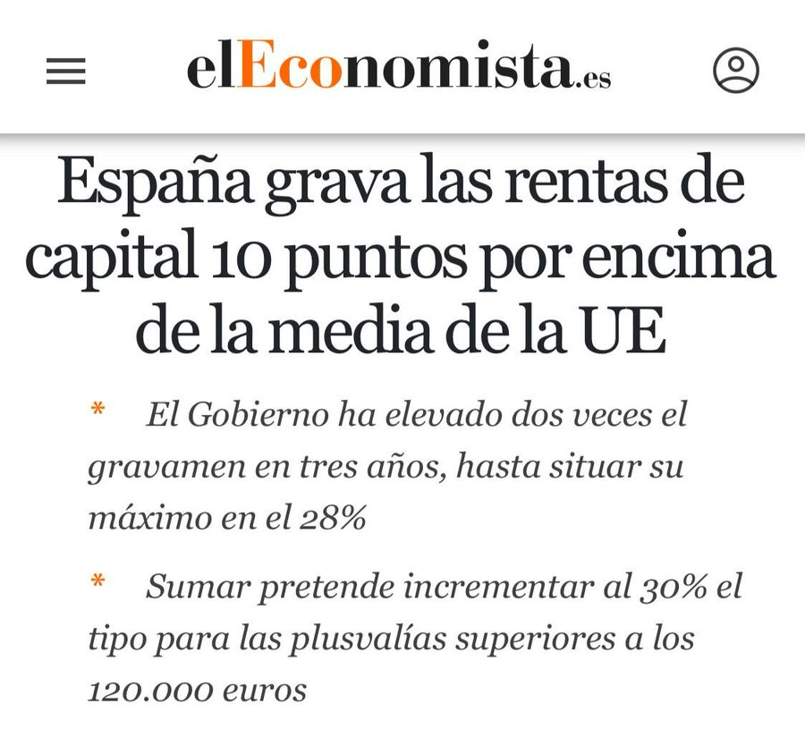 Por encima de España (28%) están Dinamarca (42%), Finlandia y Francia (34%), Países Bajos e Irlanda (33%) y Suecia (30%).

A la cola, Hungría, Grecia, Croacia, Rumanía y Bulgaria.

Ojalá las rentas de capital pagasen como en Dinamarca o Finlandia y no como en Rumanía o Bulgaria.