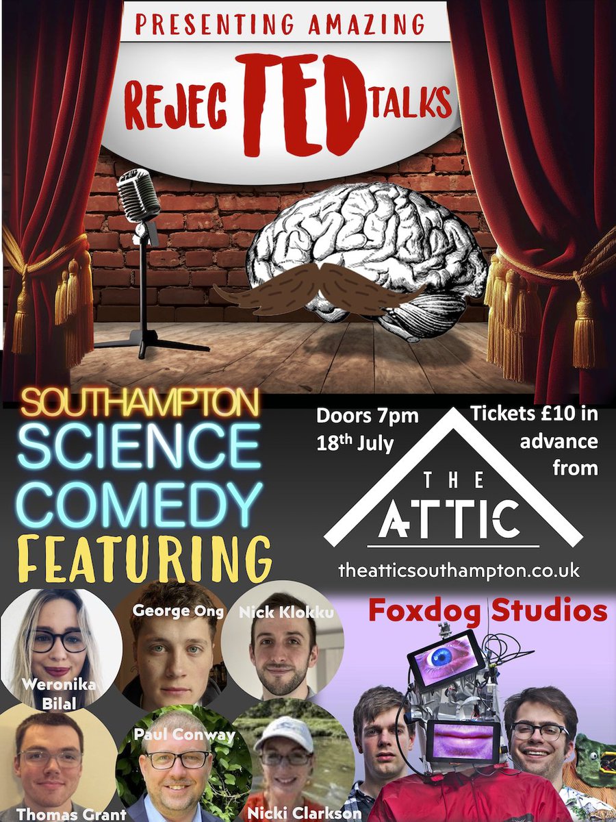 Prof Les Carr (@lescarr) on Twitter photo On Thursday 18th July, six of our talented <a href="/unisouthampton/">University of Southampton</a> science comedy trainees will be performing our end-of-year show at <a href="/theAtticVenue/">The Attic Southampton</a> ! Guest stars the incredible <a href="/foxdogstudios/">Foxdog Studios</a>. Tickets £10 from the venue #rejectedTEDtalks theatticsouthampton.co.uk/products/rejec… On Thursday 18th July, six of our talented <a href="/unisouthampton/">University of Southampton</a> science comedy trainees will be performing our end-of-year show at <a href="/theAtticVenue/">The Attic Southampton</a> ! Guest stars the incredible <a href="/foxdogstudios/">Foxdog Studios</a>. Tickets £10 from the venue #rejectedTEDtalks theatticsouthampton.co.uk/products/rejec…