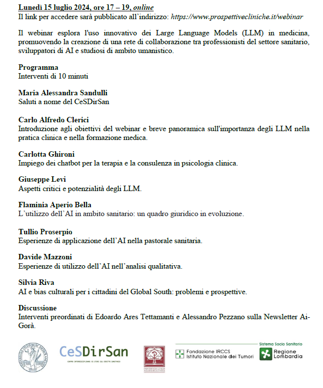 PontAcadLife's tweet image. SAVE THE DATE 15 luglio ore 17 - Webinar - ESPERIENZE E RIFLESSIONI SULL’APPLICAZIONE DEI LARGE LANGUAGE MODELS (LLM) IN AMBITO CLINICO Youtube: 
youtube.com/channel/UC2TbY… @IstTumori @RegLombardia  cesdirsan.it