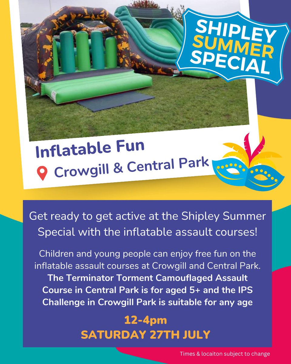Inflatables and face-painting are just two of the free activities available at our Shipley Summer Special on Saturday 27th July! Will you be joining us in Shipley centre on the 27th for lots of free, carnival-inspired fun?
#Shipley #BradfordEvents #Bradford #WhatsOnInBradford