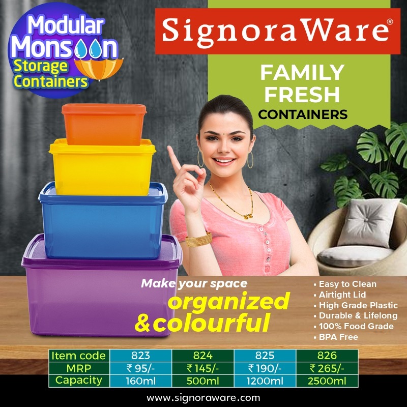 SignoraWare's tweet photo. Make your space organized and colorful with Family Fresh Containers!
.
.
.
#SignoraWare #SignoraWareIndia #SignoraWarePlasticContainer #FamilyFresh #StorageContainers #FamilyFreshContainers #ModularMonsoon #HighGradePlastic #VacuumInsulated #PlasticContainers #easytoclean https://t.co/FXRwCfbYxN