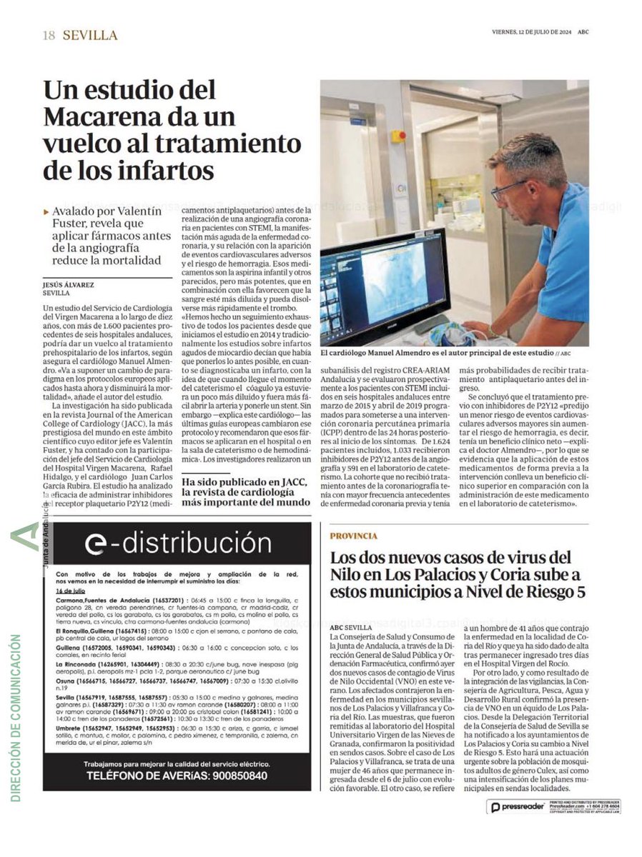 Nuestro Servicio de <a href="/CardiologiaHUVM/">Cardiología HUVM</a> realiza un estudio que supondrá un cambio en el tratamiento prehospitalario de infartos, reduciendo así la mortalidad 👏

#HUVMinvestiga