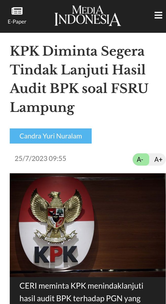 B3doel___'s tweet photo. CERI meminta KPK menindaklanjuti hasil audit BPK terhadap PGN yang ditemukan masalah dalam proyek pembangunan FSRU Lampung

PGN tdk memiliki opsi selain mngikuti instruksi pemerintah. Jdi proyek ini diinisiasi pemerintah, kemudian dimodikasi pemerintah
jelas y 
Dany Praditya dijadikan korban
tumbal dri proses bisnis yg tidak tpat akibat lebih kpda balas budi dan tekanan utk kontrak berjalan
Hendi Prio Santoso
 #HPSSakti

https://t.co/blmJfzqE4R
