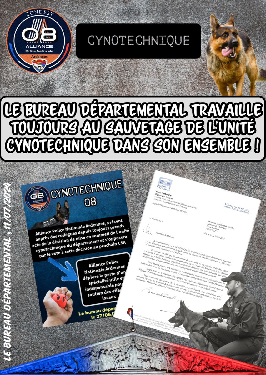 ALLIANCE_METZ's tweet photo. Le Bureau départemental travaille toujours au sauvetage de l'unité cynotechnique dans son ensemble dans les Ardennes
#alliancepolicenationale #alliancepn08 @Prefet67 @CORDIERPierre08 https://t.co/mcri3EwGRN