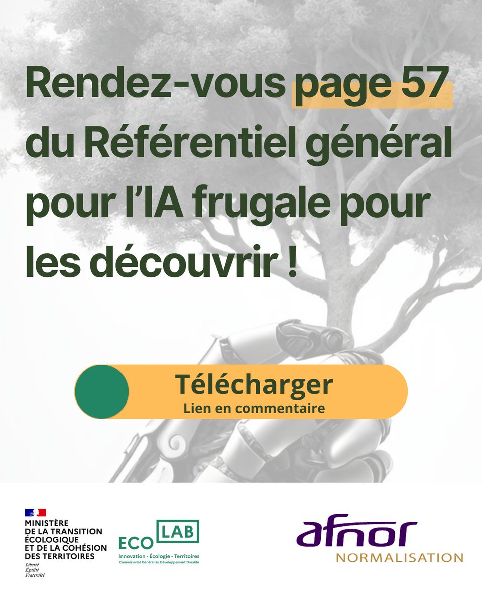 Post #4 sur la Frugalité de l'IA🌳
 
Aujourd'hui parlons bonnes pratiques !

Le référentiel sur l'#IA Frugale initié par l'AFNOR vous donne 31 bonnes pratiques pour réduire l’impact environnemental de l’IA tout en gardant son efficacité, rdv page 57. 

lnkd.in/eu2AtMqg