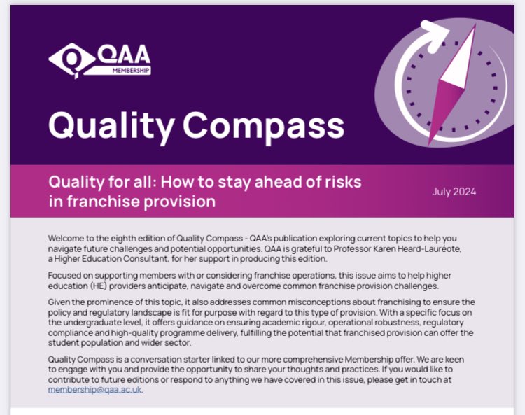 Important guide from <a href="/QAAtweets/">QAA</a> on mitigating the risks in franchising for providers. It’s not an arrangement to be entered into lightly. 
qaa.ac.uk/news-events/ne…