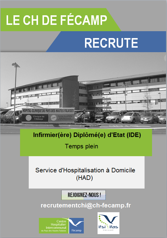 🟡 Le CH de Fécamp recrute :

👉INFIRMIER(IERE) DIPLOME(E) D'ETAT  à temps plein pour son service d'Hospitalisation à Domicile.

👉Pour tout renseignement concernant cette offre, rendez-vous sur le site FHF emploi.fhf.fr/emploi/376847

Nous vous attendons !