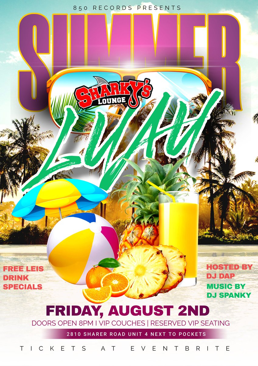 Grownfolks Summer Luau Party &amp; Social Friday August 2nd at the ALL NEW Sharky's Lounge!!! This is a 21 Plus Event!! VIP Couches with a Bottle, VIP Reserved Seating, Limited Advanced Discount Tickets, Group Discount Tickets &amp; General Admission Tickets available at Eventbrite!!!